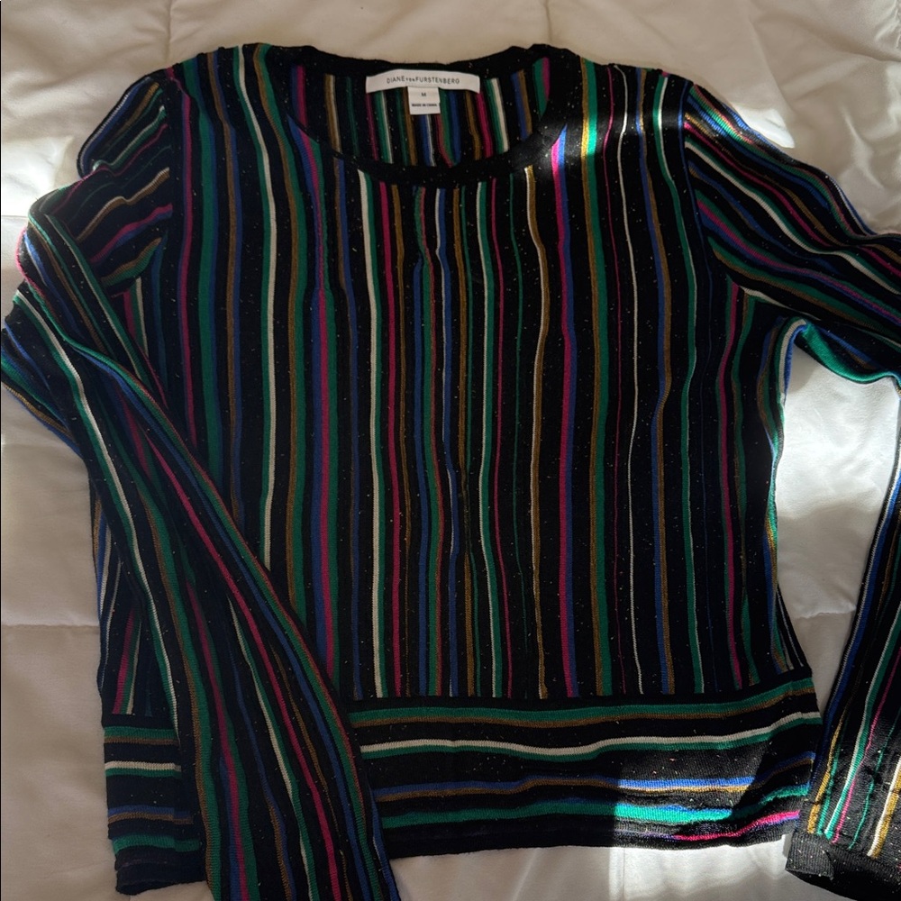 Diane Von Furstenberg Black Multicolor Striped Sweater